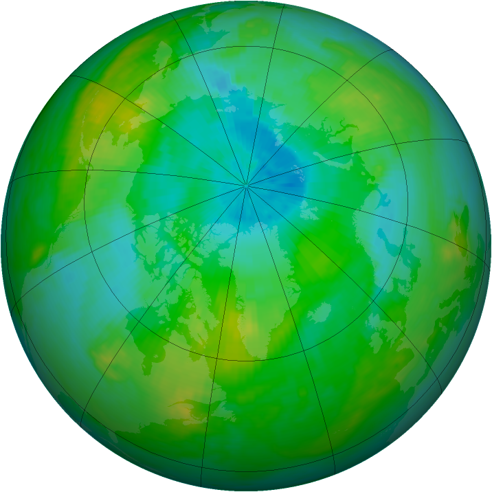 Arctic ozone map for 10 August 1983